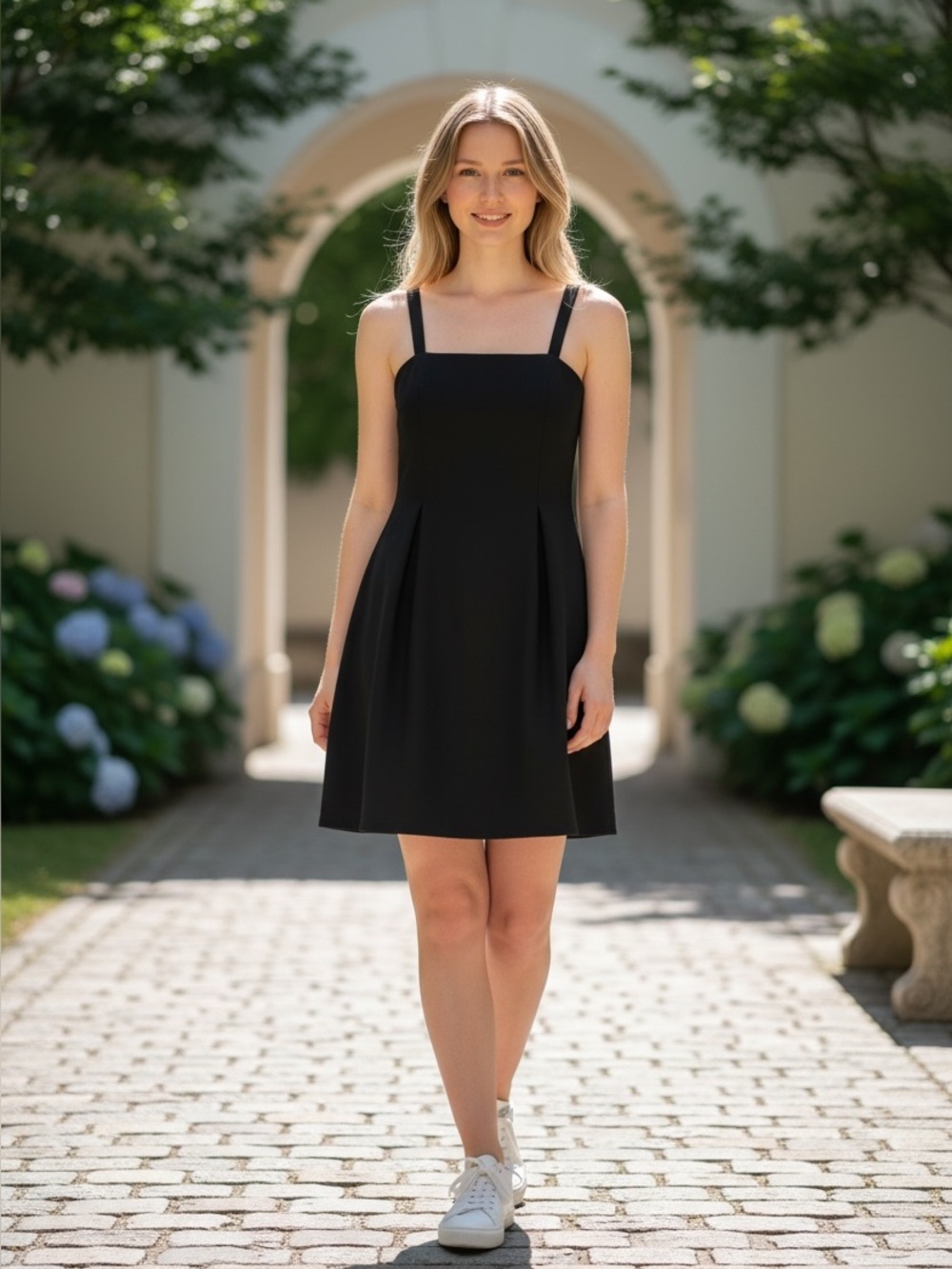 Wayf Black Square-Neck Mini Dress with Straps